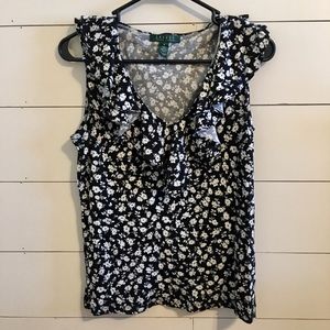 RALPH LAUREN black & white floral print top